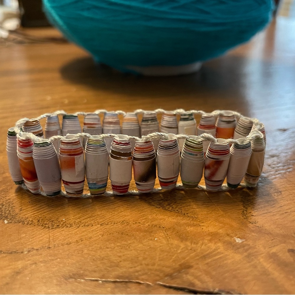 White Handmade Paper Bead Bracelet